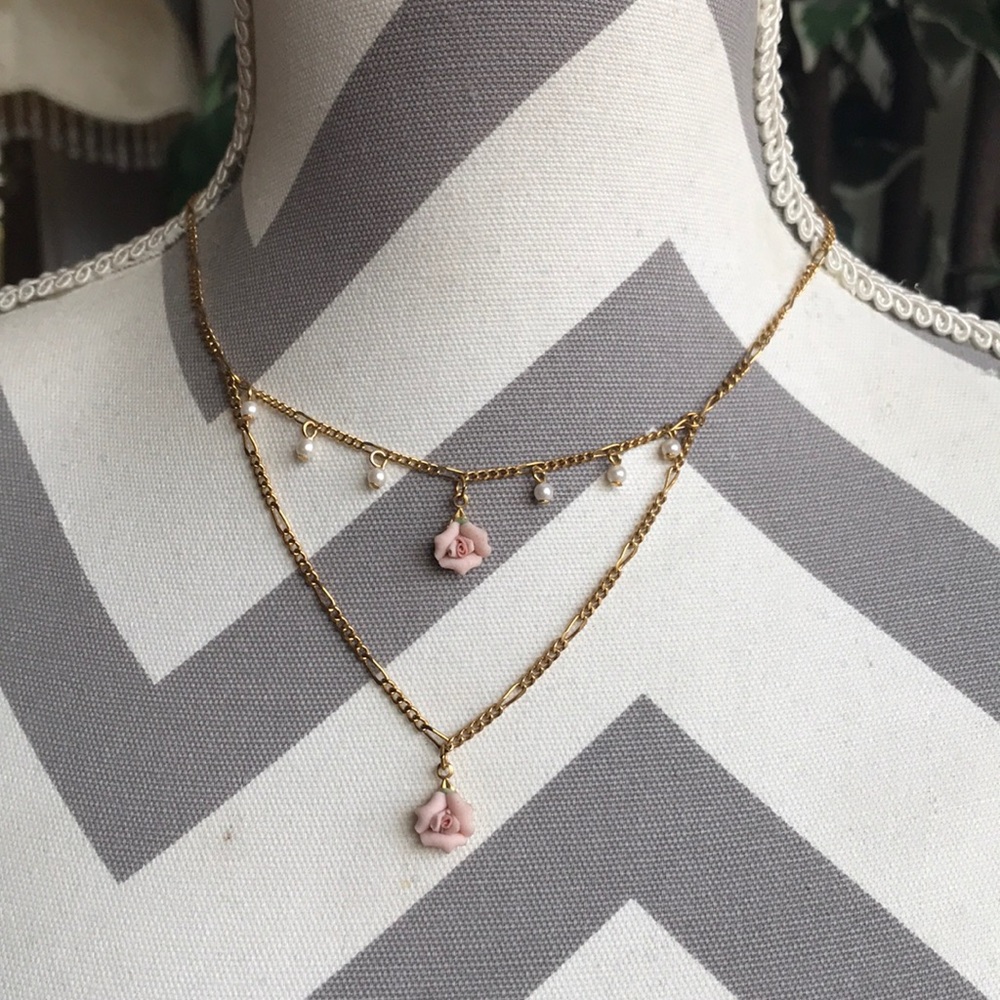 1928 Collection Necklace Porcelain Rose/Pearls